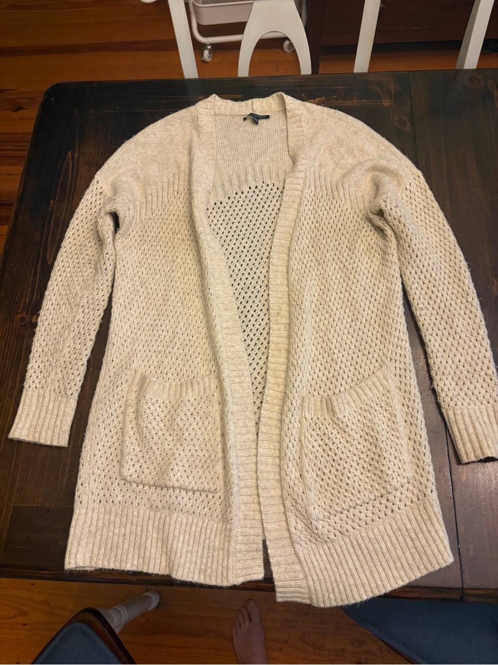 American Eagle Women's Open-Front Cream Knit Cardigan Sweater